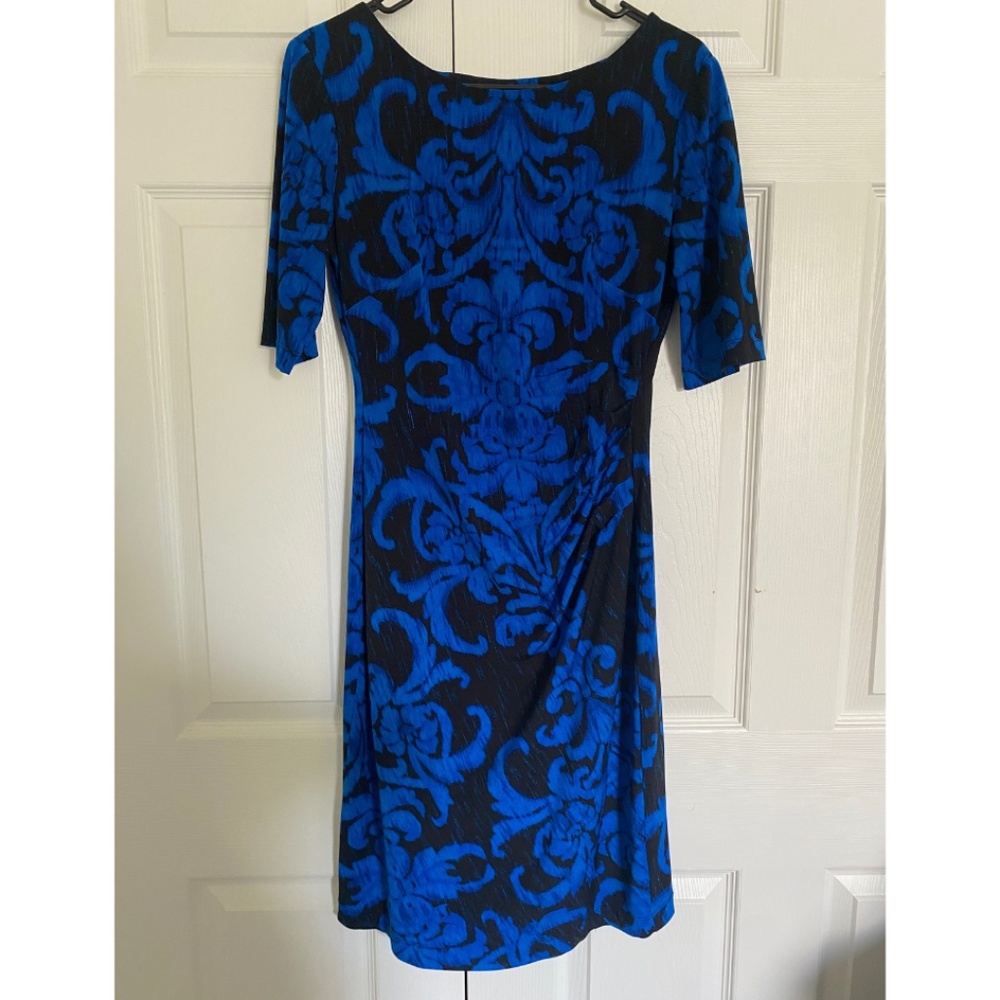 Connected Apparel Black/Blue BodyCon 3/4 Sleeve Cocktail Dress - Size 6